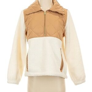 J. Crew Cream and Tan Quilted Sherpa Pullover